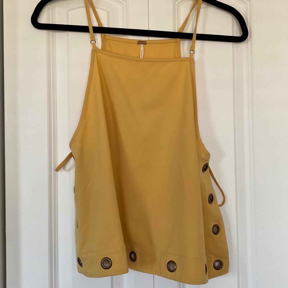 Free people mustard yellow side tie tank top